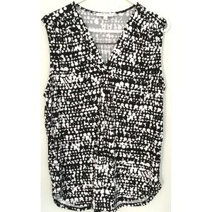 Chaus New York Blouse Womens XL Black White Sleeveless Surplice V-Neck Polka Dot